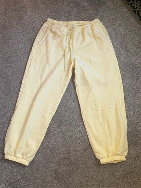 💛 Hollister Oversized Pale Yellow Drawstring Joggers, Sz Small